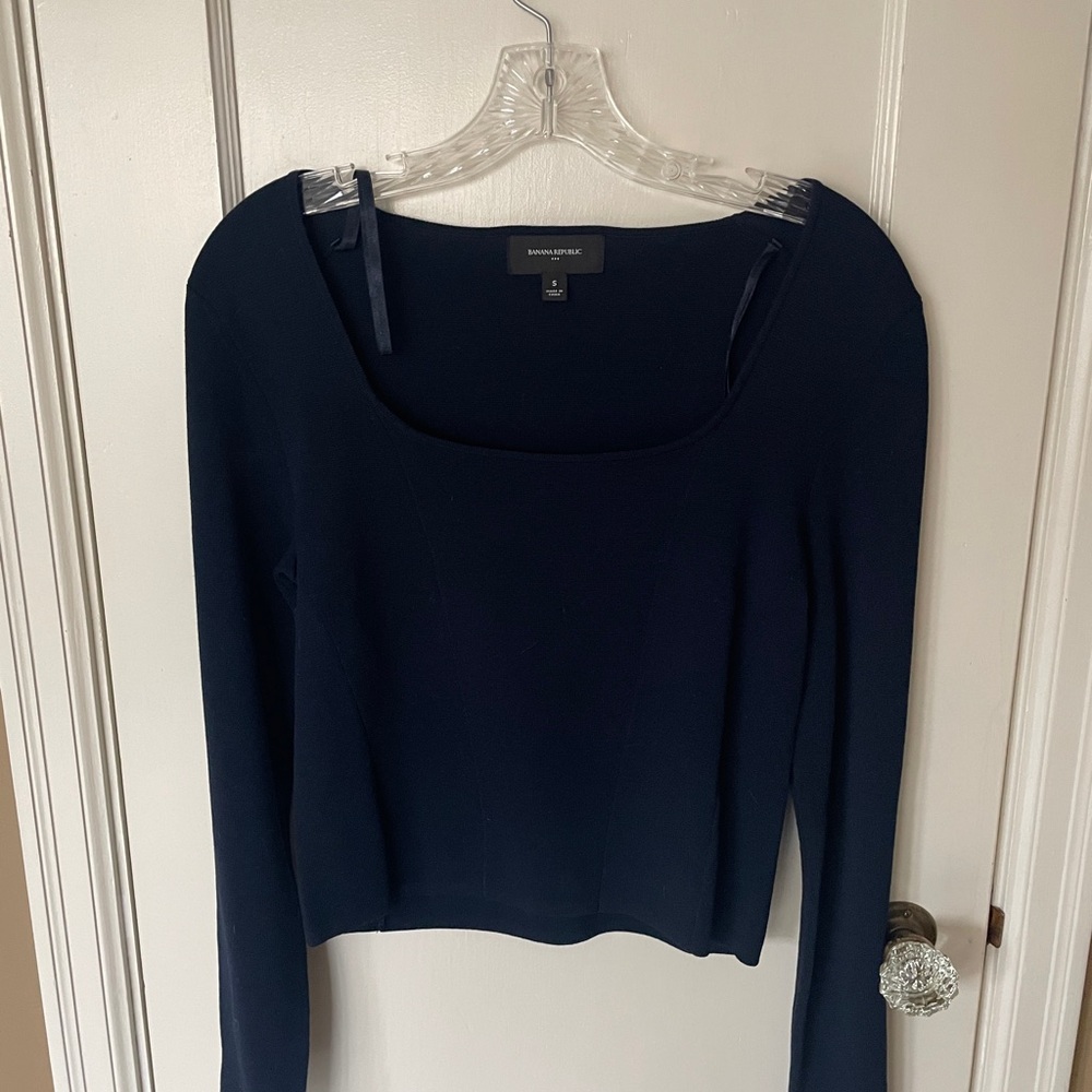 NWOT Banana Republic Navy Long Sleeve Square Neck Top